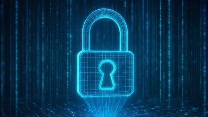 A futuristic digital padlock symbolizes cybersecurity and data protection in a glowing blue environment. - Powered by Adobe