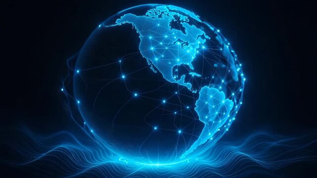 A digital representation of a glowing globe interconnected by network lines, symbolizing data connectivity and global communication. - Powered by Adobe