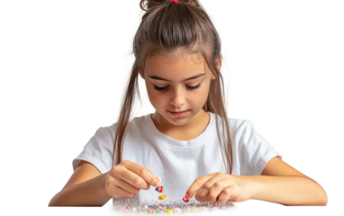 Adolescent engaged in organizing symbolic pins highlighting social responsibility and youth involvement isolated on transparent background PNG