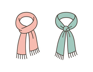 Obraz premium Flat vector illustration two light scarves seasonal essentials style pastel colors breezy spring vibe 2x1 grid equal spacing isolated on white full objects visible