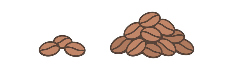 Flat vector illustration two coffee bean piles zero contain theme pastel colors no bag 2x1 grid equal spacing isolated on white