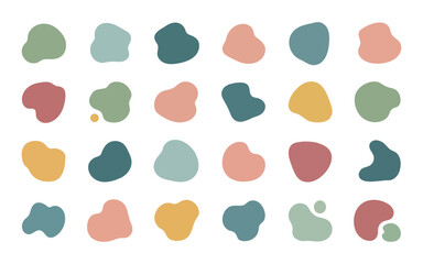 Collection of twenty four abstract organic shapes in various pastel colors on for modern design elements