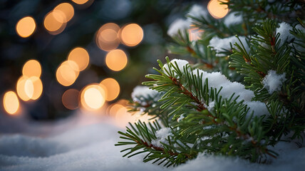 christmas background with fir branches and snow