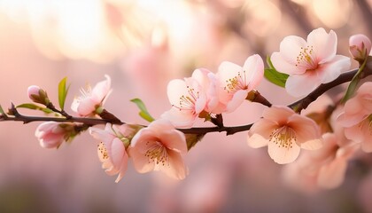 Obraz premium Delicate Peach Blossoms Bloom Against A Soft Pastel Background
