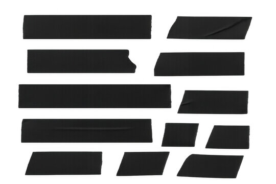 Black adhesive tape strips creating torn, ragged edges and crumpled details for design elements, transparent background