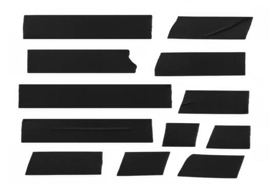 Black adhesive tape strips creating torn, ragged edges and crumpled details for design elements, transparent background - Powered by Adobe