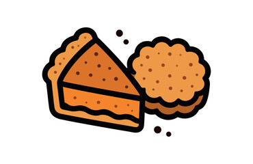 flat vector bold outline cozy pastry white background sticker style even margins crumb dots pie slice biscuit