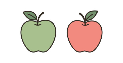 Flat vector illustration two loose apples zero contain theme pastel colors no packaging 2x1 grid equal spacing isolated on white full objects visible