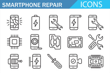 Vector illustration of mobile repair symbols in clean outline style