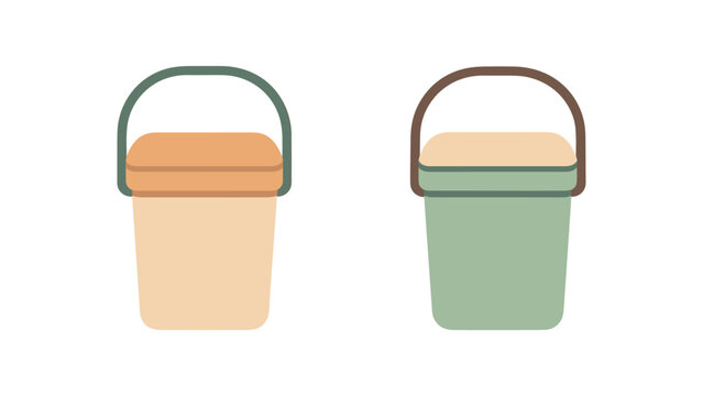 Flat vector illustration two small compost caddies eco kitchen style pastel colors simple lids 2x1 grid equal spacing isolated on white