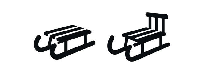 Flat vector illustration two sleds black and white solid black icon style seasonal essentials theme winter vibe 2x1 grid equal spacing isolated on white