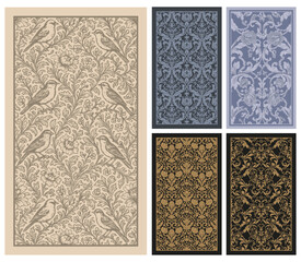 Back of Tarot card or playing card with floral ornamental elements. Victorian vintage wallpaper style background