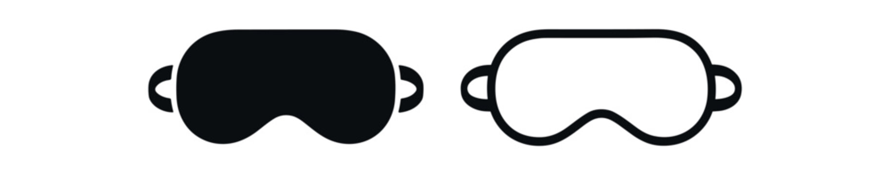 Flat vector illustration two sleep masks black and white solid black icon style night mindfulness theme 2x1 grid equal spacing clean silhouettes isolated on white