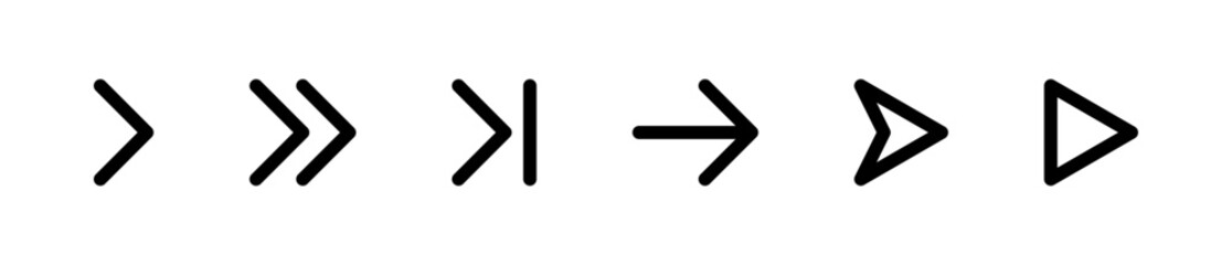 Right-pointing arrow icons set, thin line navigation symbols, Vector illustration.