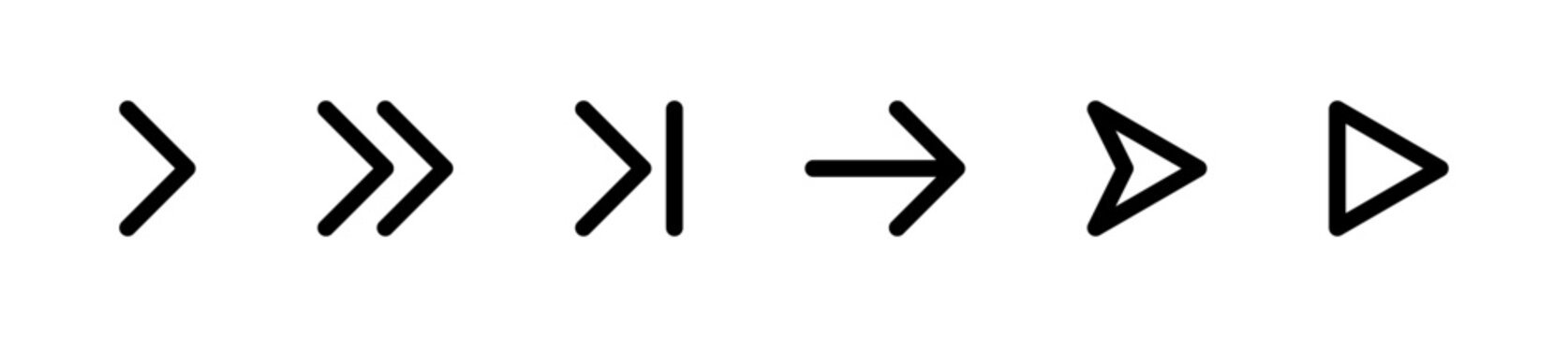 Right-pointing arrow icons set, thin line navigation symbols, Vector illustration.