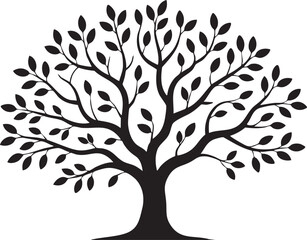 Dense leaves populate the branches of this robust black tree silhouette gracefully