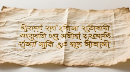 Embroidered Sanskrit Script on Fabric for Spiritual and Cultural Art