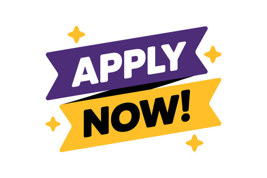 Apply now with this eye-catching graphic featuring bold text and sparkling accents.