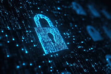 Abstract Blue Padlock for Data Protection and Safety