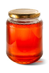 Chestnut honey in glass jar isolated on white  with clipping path included