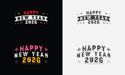 Happy New Year 2026 vector logo set. Trendy typography for posters and apparel.