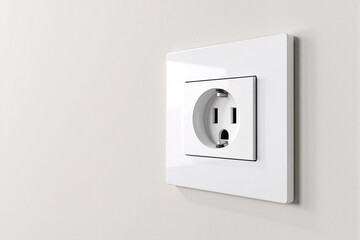 clean, modern, white American-style electrical outlet and faceplate, set on a plain, light-colored wall for a minimalist aesthetic