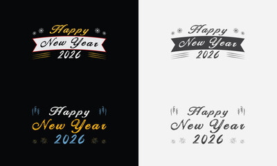 Happy New Year 2026 vector logo set. Trendy typography for posters and apparel.
