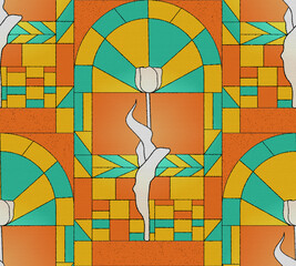 Abstract geometric stained glass window pattern