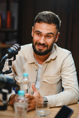 Content creator recording podcast in professional studio