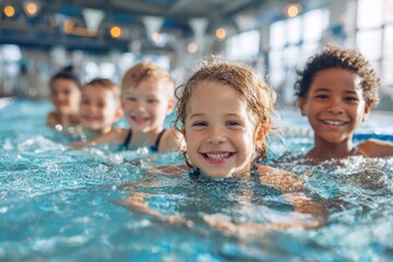 Diverse Young Children Swimming Lessons Water Safety Fun