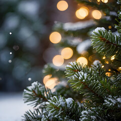 christmas background with fir branches and snow
