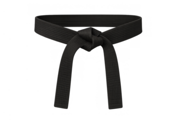 Black belt with a knot symbolizing mastery and high rank in martial arts. It represents skill, discipline, and accomplishment