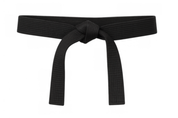 Black belt showing rank, skill, and achievement in martial arts like karate and judo, tied with knot