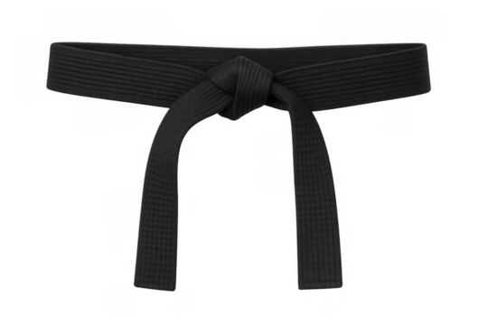 Black belt showing rank, skill, and achievement in martial arts like karate and judo, tied with knot