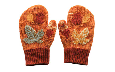 Cozy knitted mittens featuring intricate autumn leaf patterns designed for warm and stylish fall outfits isolated on transparent background PNG
