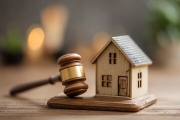 Obraz premium Home Foreclosure Concept with Miniature House and Judge's Gavel