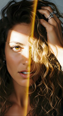 Fototapeta premium Intense Sun-Kissed Portrait with Light Flare