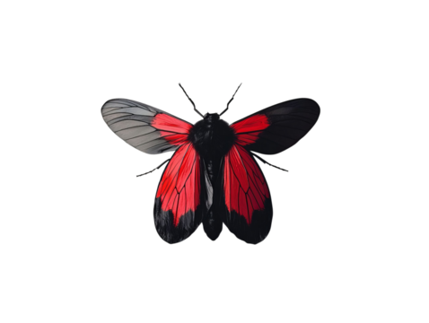 PNG of A stunning red and black butterfly showcasing intricate wing patterns against a solid background.