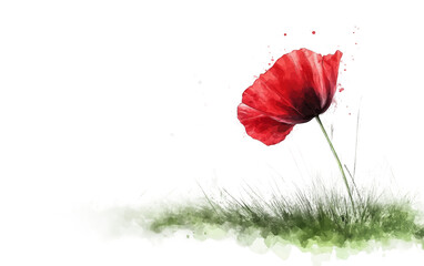 Artistic watercolor painting of a red poppy emphasizing delicate texture and vibrant natural color isolated on transparent background PNG