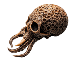 PNG of A detailed, artistic representation of a skull with octopus features, merging marine and macabre elements in a stunning design.