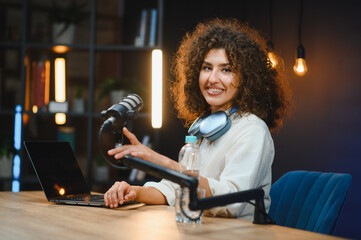 Content creator recording podcast in home studio