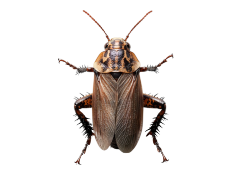 PNG of Close-up of a detailed insect showcasing rich textures and vibrant colors against a dark background.