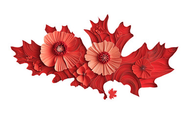 Artistic floral design of a red poppy forming Canadas map highlighting national pride and symbolic beauty isolated on transparent background PNG