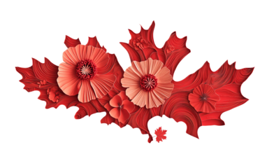 Artistic floral design of a red poppy forming Canadas map highlighting national pride and symbolic beauty isolated on transparent background PNG