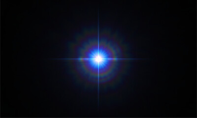 Bright blue star light effect on black background cosmic explosion lens flare effect stock photo