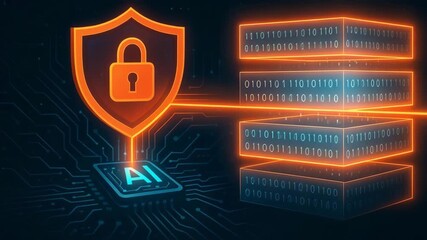 A visual representation of AI technology emphasizing data security and encryption with digital elements and a padlock symbol. - Powered by Adobe