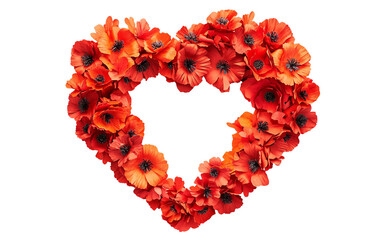 Romantic floral artwork featuring a heart shaped red poppy wreath highlighting love, elegance, and decorative charm isolated on transparent background PNG