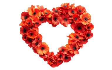 Romantic floral artwork featuring a heart shaped red poppy wreath highlighting love, elegance, and decorative charm isolated on transparent background PNG