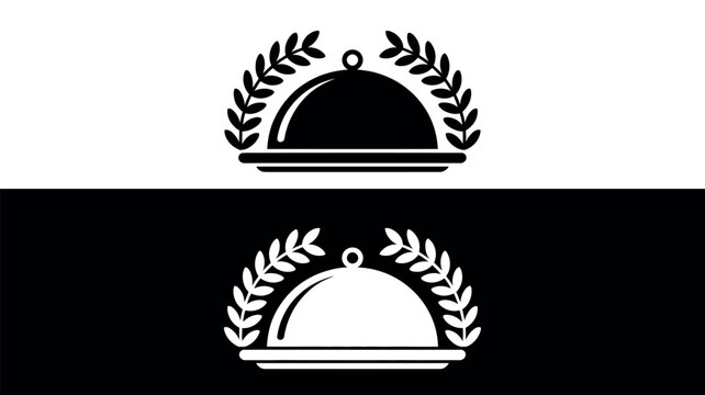 A culinary award symbol featuring a cloche and laurel wreath on black and white backgrounds.
