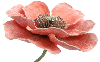 Close up of a red poppy showing lifelike petal details for memorial and commemorative purposes isolated on transparent background PNG